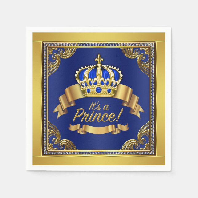 Royal Blue Gold Prince Baby Dusche Serviette (Vorderseite)