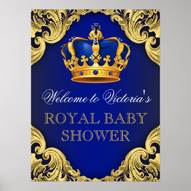 Royal Blue Gold Prince Baby Duschzeichen Poster (Vorne)