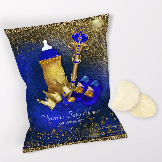 Royal Blue Gold Prince Baby Showbeutel Flyer (1 ounce snack bag wrapper flyer. )