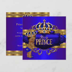 Royal Blue Gold Prince Baby shower Invitation ethn