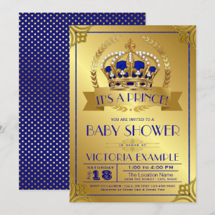 Royal Blue Gold Prince Baby Shower Invitations
