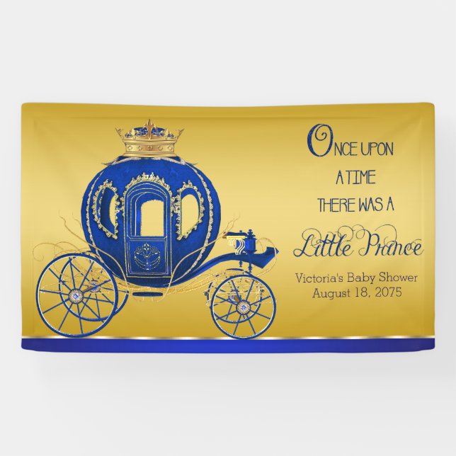 Royal Blue Gold Prince Carriage Baby Dusche Banner (Horizontal)