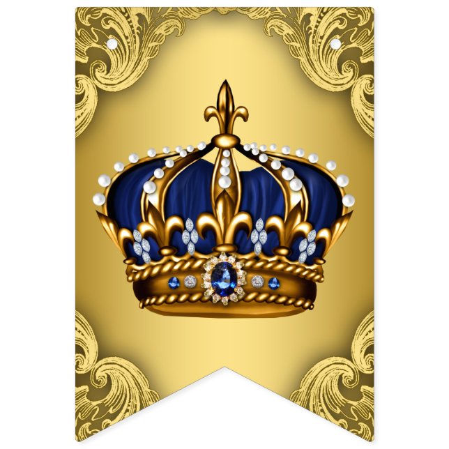 Royal Blue Gold Prince Crown Baby Dusche Wimpelkette (Erste Fahne)