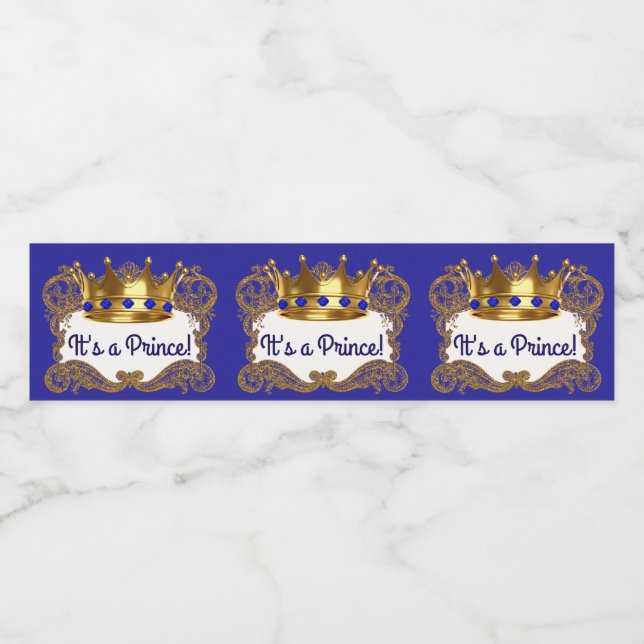 Royal Blue Gold Prince Crown Water Bottle Labels (Einzelnes Label)
