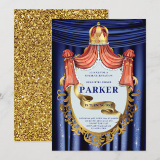 Royal Blue Gold Prince Geburtstag Einladung