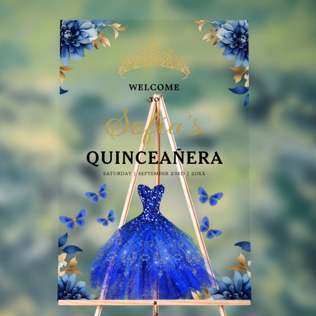 Royal Blue Gold Princess Quinceañera Bienvenue (Neutre)