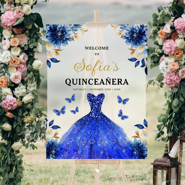 Royal Blue Gold Princess Quinceañera Bienvenue (Créateur téléchargé)