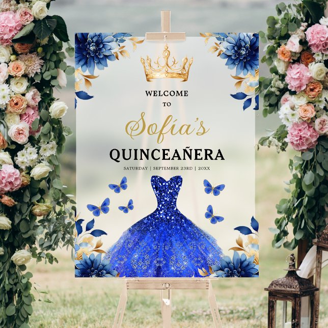 Royal Blue Gold Princess Quinceañera Bienvenue (Créateur téléchargé)
