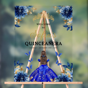 Royal Blue Gold Princess Quinceañera Bienvenue