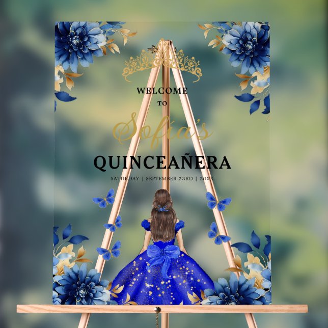 Royal Blue Gold Princess Quinceañera Bienvenue (Neutre)