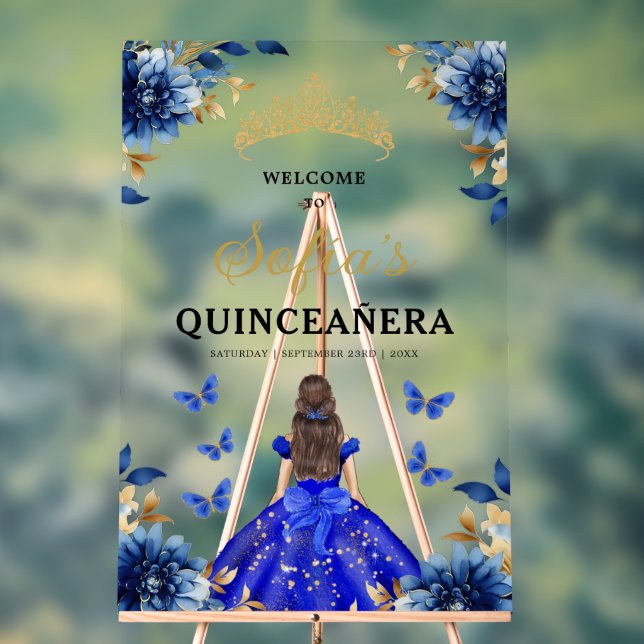 Royal Blue Gold Princess Quinceañera Willkommen Acrylschild (Neutral)