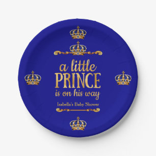 Royal Blue Gold Prinz auf dem Weg Baby Dusche Pappteller