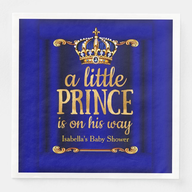 Royal Blue Gold Prinz auf dem Weg Baby Dusche Serviette (Vorderseite)