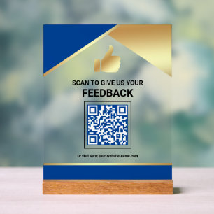 Royal Blue Gold QR-Code Kundenfeedback Bewertung Acrylschild