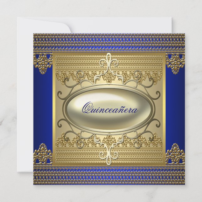 Royal Blue Gold Quinceanera Einladung (Vorderseite)