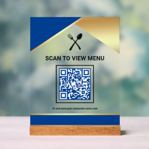Royal Blue Gold Restaurant Digitaler QR-Code-Menü Acrylschild