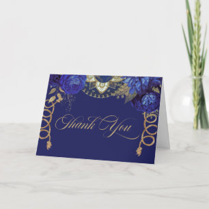 Royal Blue Gold Rose Eleganter Charro Western Styl Dankeskarte
