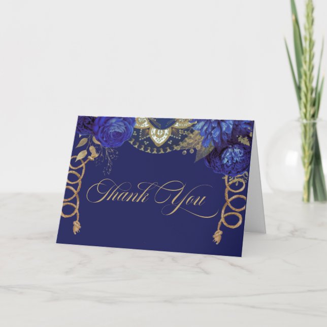 Royal Blue Gold Rose Eleganter Charro Western Styl Dankeskarte (Vorderseite)