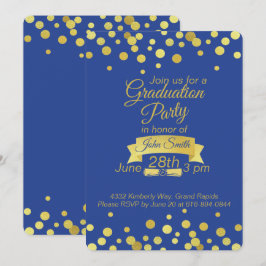 Royal Blue Gold Script Abschluss Einladungskarte