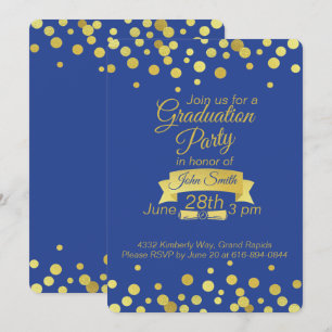 Royal Blue Gold script Graduation Carte d'invitati