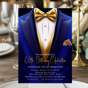 Royal Blue Gold Smoking für jeden Geburtstag  Einladung