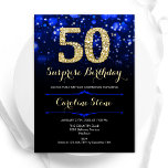 Royal Blue Gold Überraschung 50. Geburtstag Einladung<br><div class="desc">Überraschung 50. Geburtstagsfeier Einladung. Elegantes königsblaues Design mit faux glänzendem Gold. Mit stilvollen Diamanten,  Bokeh-Leuchten und Skript-Schriftart. Männer oder Frauen laden ein. Ideal für eine stilvolle Geburtstagsparty. Personalisieren Sie Ihre persönlichen Daten. Nachricht,  wenn Sie weitere Anpassungen benötigen. Gedruckte Zazzle Einladungen oder Sofortdownload digitalen druckbaren Vorlage.</div>