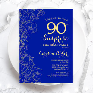 Royal Blue Gold Überraschung 90. Geburtstagsparty Einladung