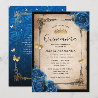 Royal Blue Gold Watercolor Elegante Einladung