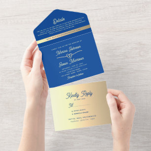 Royal Blue Gold Wedding All In One Einladung