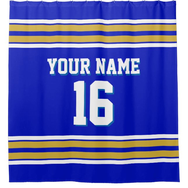 Royal Blue Gold White Stripes Sports Jersey Duschvorhang (Vorderseite)