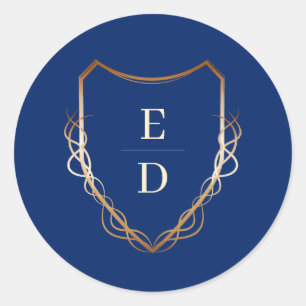 Royal Blue Golden Classic Monogram Runder Aufkleber