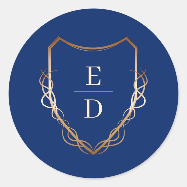 Royal Blue Golden Classic Monogram Runder Aufkleber (Vorderseite)