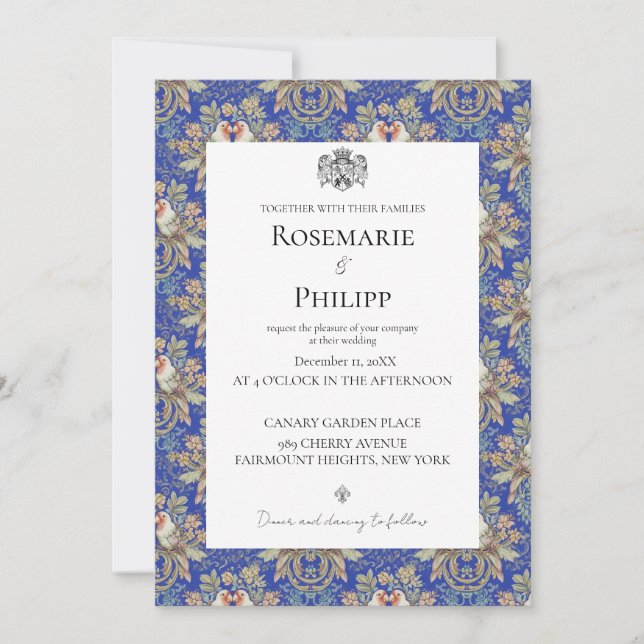 Royal Blue Gorgeous Lovebirds Custom Foto Wedding Einladung (Vorderseite)