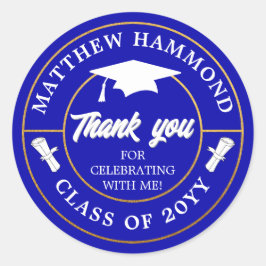 Royal Blue Graduating Class Thank You Grad Cap Runder Aufkleber