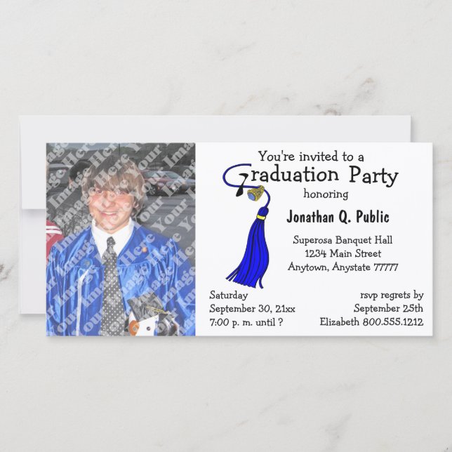Royal Blue Graduation Party Photo Invitation (Devant)