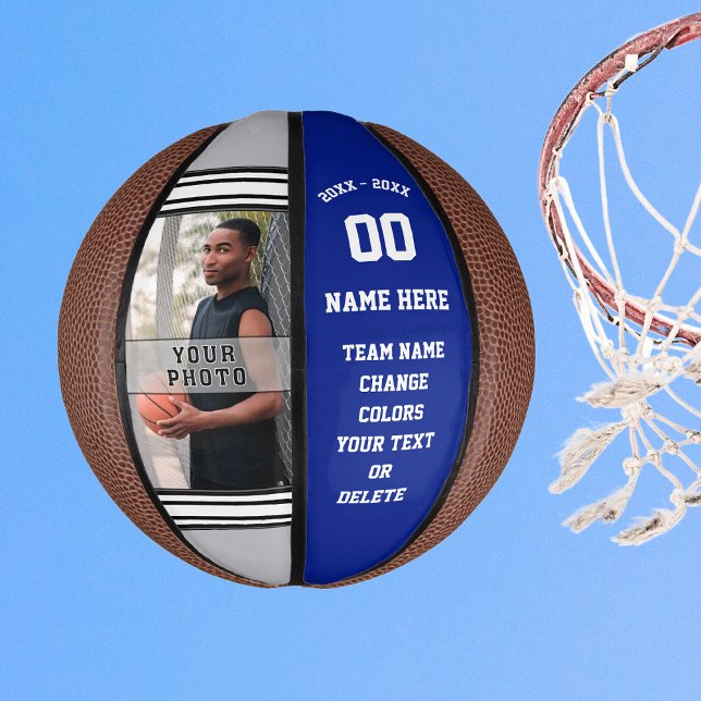 Royal Blue, Grau und White Custom Mini Basketballs (Personalized Mini Basketballs. Custom printed mini basketball. Blue and White, Mini Basketball Ball.)