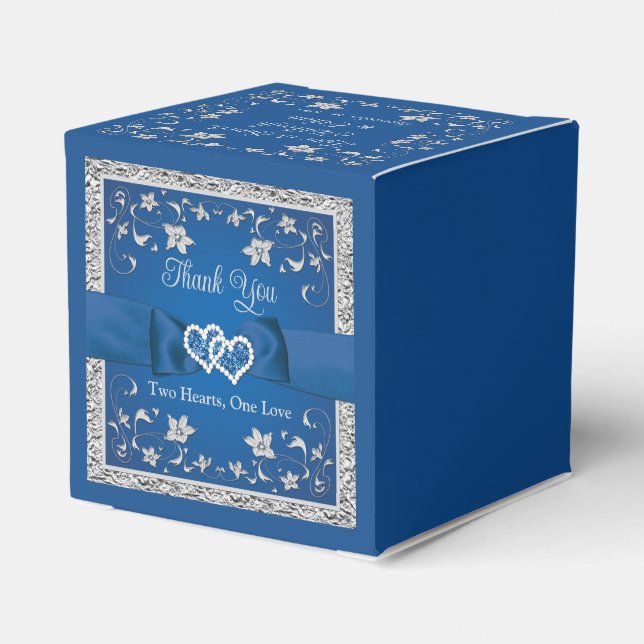 Royal Blue, Gray Liebe Hearts Wedding Geschenkschachtel (Rückseite)