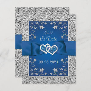 Royal Blue, Gray Liebe Hearts Wedding Save the Dat