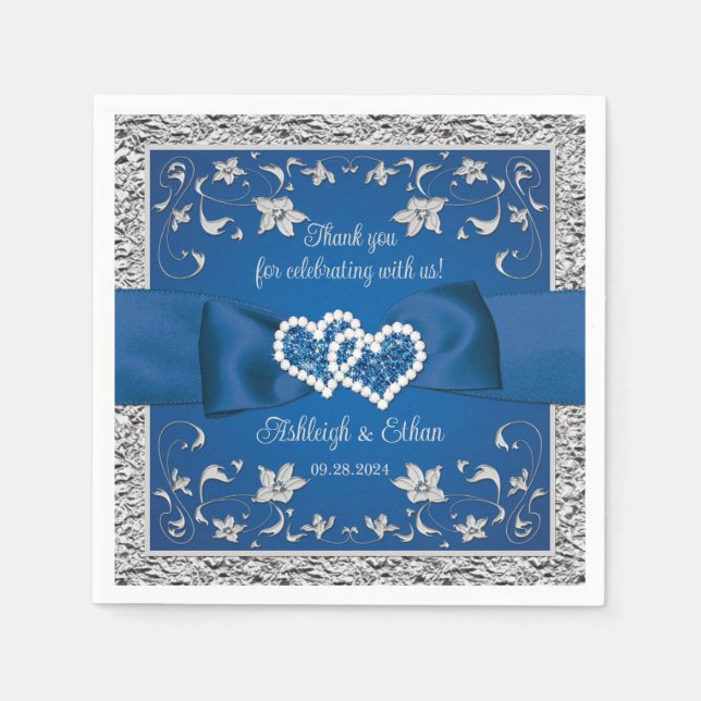 Royal Blue, Gray Liebe Hearts Wedding Serviette (Vorderseite)