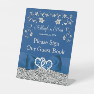Royal Blue, Gray Liebe Hearts Wedding Sockelschild
