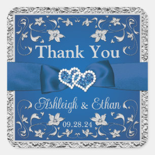 Royal Blue, Gray Two Hearts, One Liebe Quadratischer Aufkleber