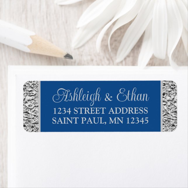 Royal Blue, Gray Wedding Address Label (Insitu)