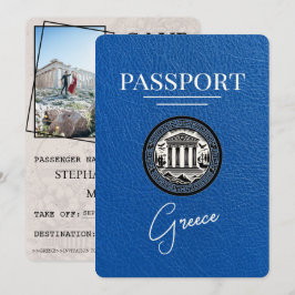 Royal Blue Greece Passport Save the Date Card