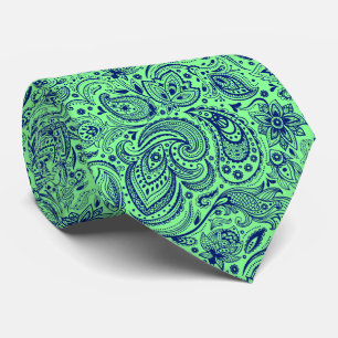 Royal Blue & Green Floral Paisley Muster Krawatte