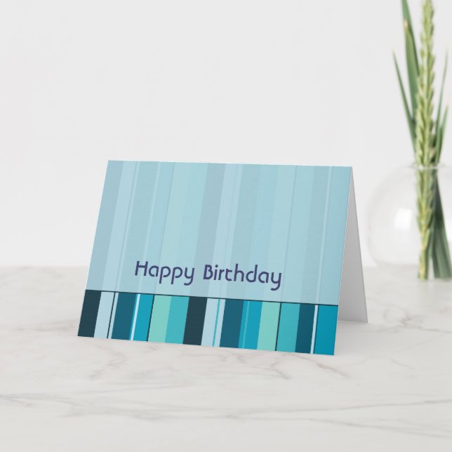 Royal Blue Green Stripes Geometric Happy Birthday Karte (Vorderseite)