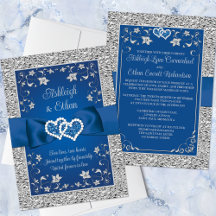 Royal Blue, Grey Liebe Hearts Wedding Einladung