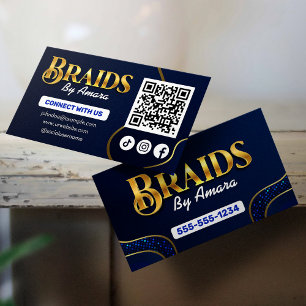 Royal Blue Haar Flechten Verbinde dich mit uns QR  Visitenkarte
