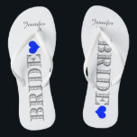 Royal Blue Heart Bride Flip Flops<br><div class="desc">Spaß,  maßgeschneiderte Hochzeitskippen</div>