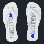Royal Blue Heart Bride Flip Flops<br><div class="desc">Spaß, maßgeschneiderte Hochzeitskippen</div>