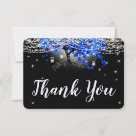 Royal Blue Heart Leaf Tree on Black Wedding RSVP Karte